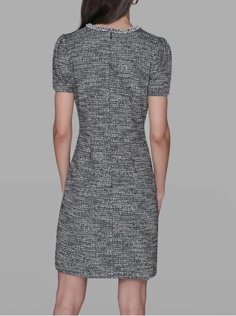 NWT Karl Lagerfeld Paris Knit Tweed Dress With Pearl Trim Size 16 - Picture 2 of 10